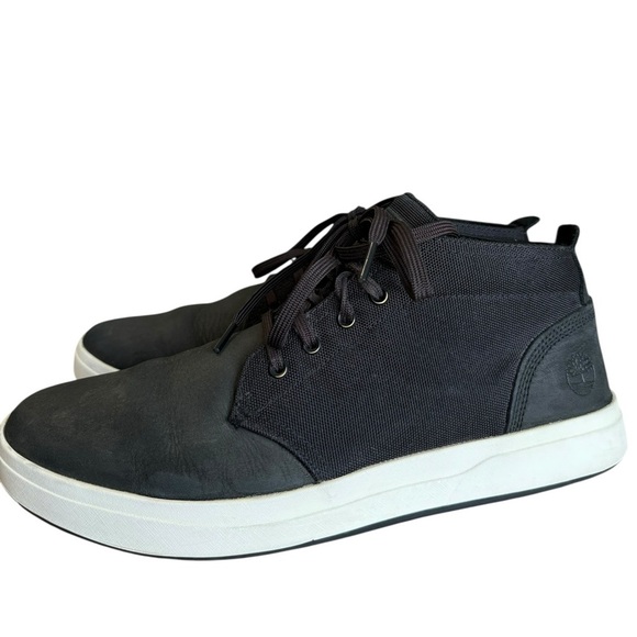 Timberland Davis Square Black Leather & Cordura Canvas Ortholite Chukka Shoe 10 - Picture 2 of 16